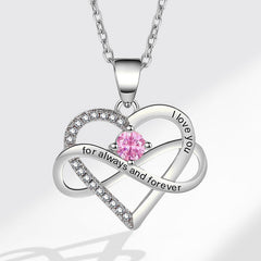 Personalisierte Geburtsstein kette – Herz mit Unendlichkeitszeichen & Gravur „I love you, for always and forever“ – Geschenk für sie
