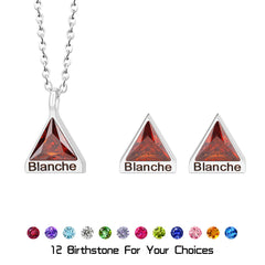 Personalisierte Dreieckiger Geburtsstein kette Ohrring mit Gravur - perfekte Geschenk für Sie Mama