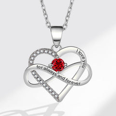 Personalisierte Geburtsstein kette – Herz mit Unendlichkeitszeichen & Gravur „I love you, for always and forever“ – Geschenk für sie