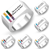 925 Silber Personalisierter Geburtsstein Herren Ring mit Gravur - Familienring Erinnerungsschmuck Geschenk für Ihn Papa & Opa