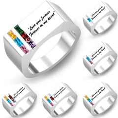 925 Silber Personalisierter Geburtsstein Herren Ring mit Gravur - Familienring Erinnerungsschmuck Geschenk für Ihn Papa & Opa