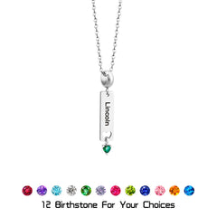 Personalisierte Länglicher Kette - Bar Anhänger mit Herz Geburtsstein und Gravur
