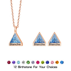 Personalisierte Dreieckiger Geburtsstein kette Ohrring mit Gravur - perfekte Geschenk für Sie Mama