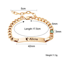 Personalisierte Geburtsstein Armband mit Gravur – Gravurplatte mit Namen, Symbole oder Botschaften, Perfektes Geschenk