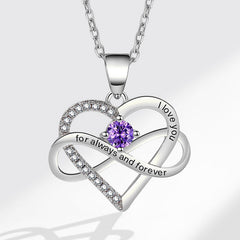 Personalisierte Geburtsstein kette – Herz mit Unendlichkeitszeichen & Gravur „I love you, for always and forever“ – Geschenk für sie