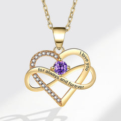 Personalisierte Geburtsstein kette – Herz mit Unendlichkeitszeichen & Gravur „I love you, for always and forever“ – Geschenk für sie