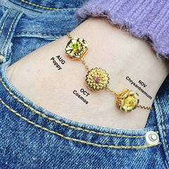 Personalisiertes Drehbares Geburtsblumen Armband mit Geburtssteinen – 1–9 Blumen wählbar, spielbarer Schmuck Geschenk für Sie