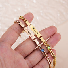 Personalisierte Geburtsstein Armband mit Gravur – Gravurplatte mit Namen, Symbole oder Botschaften, Perfektes Geschenk