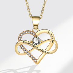 Personalisierte Geburtsstein kette – Herz mit Unendlichkeitszeichen & Gravur „I love you, for always and forever“ – Geschenk für sie