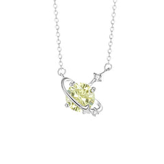 Sterlingsilber Personalisierte Geburtsstein Saturn kette – Runder Zirkonia Planeten Anhänger mit Sternen, Geschenke für Sie