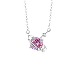 Sterlingsilber Personalisierte Geburtsstein Saturn kette – Runder Zirkonia Planeten Anhänger mit Sternen, Geschenke für Sie