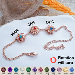 Personalisiertes Drehbares Geburtsblumen Armband mit Geburtssteinen – 1–9 Blumen wählbar, spielbarer Schmuck Geschenk für Sie