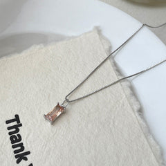 925 SilberPersonalisierte Geburtsstein kette – Minimalistisches funkelndem Zirkonia Rechteck – 12 Farben, stilvoll für jeden Anlass