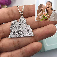 925 Sterling Silber Personalisierte Skizzen-Halskette – Gravur von Haustier, Person oder Symbol, mit Text & Geschenkbox