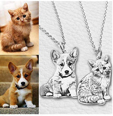 925 Sterling Silber Personalisierte Skizzen-Halskette – Gravur von Haustier, Person oder Symbol, mit Text & Geschenkbox