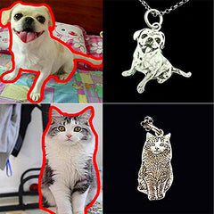 925 Sterling Silber Personalisierte Skizzen-Halskette – Gravur von Haustier, Person oder Symbol, mit Text & Geschenkbox