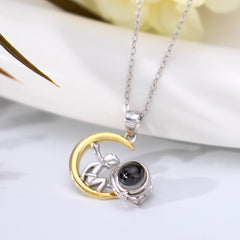 925 Silber Paar Kette mit Bild im Stein - Kleine Prinz & Fuchs Weltraumreise, Personalisierte Geschenk für Paare & BFF