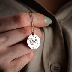 Personalisierte 925 Silber Münzhalskette mit Bild - Skizze Gravur Foto Haustier Kinderzeichnung Fingerabdruck & Name