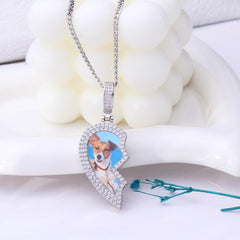 Personalisierte Magnetischer Herz Anhänger, geteilt in zwei Hälften – Foto Kette für Paare Besties