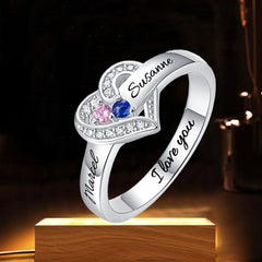 Personalisierter Geburtsstein Ring mit Gravur - Juwel im Herzen, Heiratsantrag Freundschaftsring Familienring, Muttertag Geburtstagsgeschenk