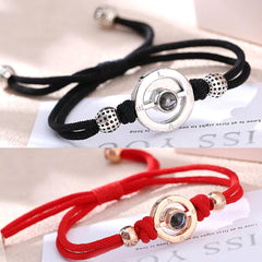 925 Silber Personalisierte Paar Armbänder mit Bild im Stein - Kreis mit Gravur 'LOVE', Romantisches Geschenk für Paare & Freunde