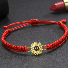Personalisierte Goldener Sonne Sonnenblume Armband mit Bild im Stein - Verstellbares handgefertigtes Flecht Segeltau Armband Geschenk