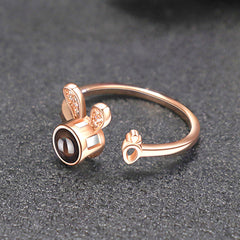 925 Silber Kaninchen Karotte Offener Ring mit Bild im Stein– Fotoprojektion Schmuck Perfekte Geschenk für Sie