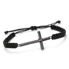 925 Silber Personalisierte Handgemachtes Geflochtenes Armband mit Bild im Stein - Sterlingsilber Kreuz Anhänger