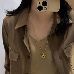 925 Silber Personalisierte Foto Medaillon Kette mit Bilder & Text– 3D Kamera Anhänger mit Onyx,Erinnerungs Geschenk für Männer Frauen Partner