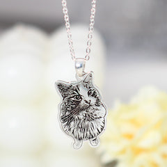 925 Sterling Silber Personalisierte Skizzen-Halskette – Gravur von Haustier, Person oder Symbol, mit Text & Geschenkbox