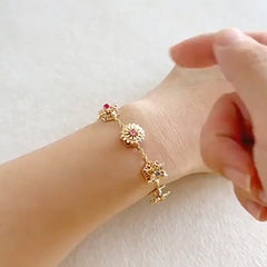 Personalisiertes Drehbares Geburtsblumen Armband mit Geburtssteinen – 1–9 Blumen wählbar, spielbarer Schmuck Geschenk für Sie