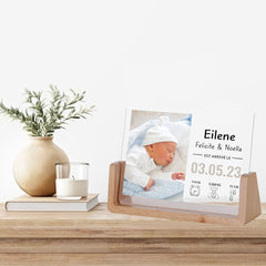 Personalisierter LED-Bilderrahmen mit Foto und Gravur – Individuelles Neugeborenen-Geschenk mit Name, Geburtszeit, Gewicht und Größe