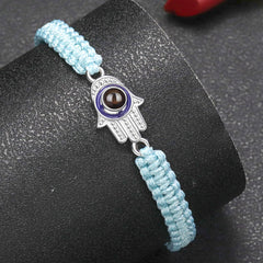 Personalisierte Hamsa Hand Schutzamulett Armband mit Bild - Fatimas Hand mit bösem Blick, Amulett Gedenkgeschenk mit Erinnerungen