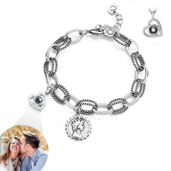 Personalisierbares DIY Armband mit Foto Projektion – Bild im Stein, Grobe Gliederkette mit 1–6 Fotos, Geschenk für Damen & Herren