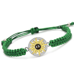 Personalisierte Goldener Sonne Kreis Armband mit Bild im Stein - Verstellbares handgefertigtes Flecht Segeltau Armband Geschenk