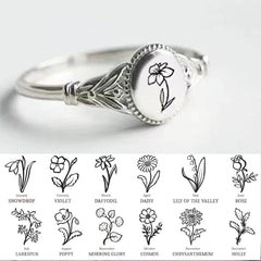 Personalisierter 925 Silber Ring mit Gravur – Sonnenblume mit Foto, Geburtsblume oder Name