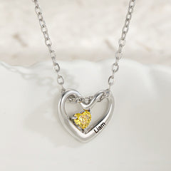 Personalisierte Namenskette mit Geburtsstein – Herz-an-Herz Anhänger, Kreative Geburtstagsgeschenke für sie