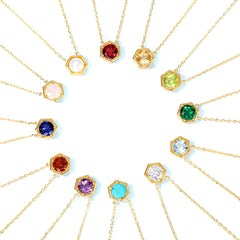 925 Silberkette vergoldet mit 18K – Hexagramm mit Runder Geburtsstein & Herz – Eleganter Schmuck für jeden Anlass