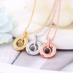 925 Silber Personalisierte Kette mit Bild im Stein - runder Ringanhänger mit Foto Projektion