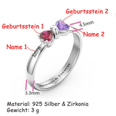 Personalisierter 925 Silber Geburtsstein Herz Schmetterling Ring – Namensgravur & Innengravur, perfekte Geschenk für sie, um Liebe auszudrücken