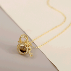 Foto Projektion Halskette mit Bild im Stein - Schloss und Schlüssel geschenke für sie