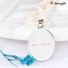 Personalisierte Perlen Kette mit Foto Bild – Ovaler Anhänger mit Zirkonia für Sie