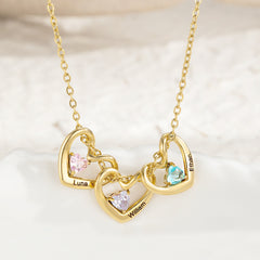 Personalisierte Namenskette mit Geburtsstein – Herz-an-Herz Anhänger, Kreative Geburtstagsgeschenke für sie