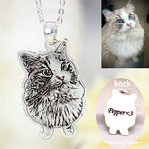 925 Sterling Silber Personalisierte Skizzen-Halskette – Gravur von Haustier, Person oder Symbol, mit Text & Geschenkbox