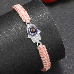 Personalisierte Hamsa Hand Schutzamulett Armband mit Bild - Fatimas Hand mit bösem Blick, Amulett Gedenkgeschenk mit Erinnerungen