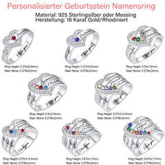 Personalisierter Geburtsstein Ring mit Gravur - Juwel im Herzen, Heiratsantrag Freundschaftsring Familienring, Muttertag Geburtstagsgeschenk