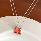 925 SilberPersonalisierte Geburtsstein kette – Minimalistisches funkelndem Zirkonia Rechteck – 12 Farben, stilvoll für jeden Anlass