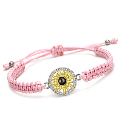 Personalisierte Goldener Sonne Kreis Armband mit Bild im Stein - Verstellbares handgefertigtes Flecht Segeltau Armband Geschenk