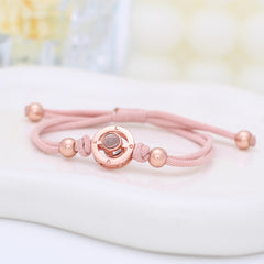 925 Silber Personalisierte Paar Armbänder mit Bild im Stein - Kreis mit Gravur 'LOVE', Romantisches Geschenk für Paare & Freunde