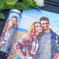Personalisierbares DIY Holz Puzzle mit Foto – Bild im Rahmen oder Flasche – Persönliches Geschenk für Familie, Freunde & Partner